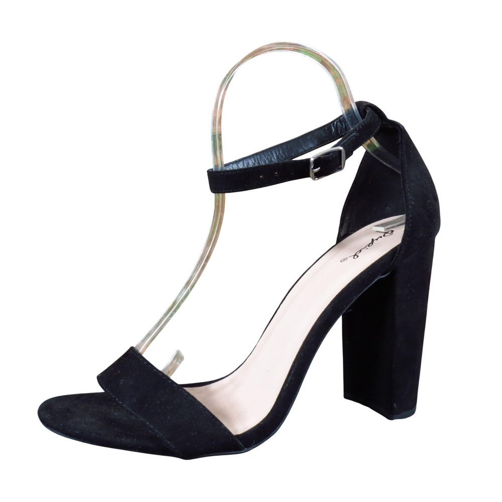Qupid Women Block Heel Sandal Size 10 Evening Formal Black Faux Suede